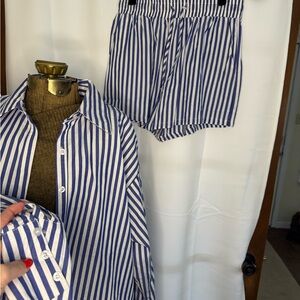 Blue and White Striped Shirt and Shorts Set